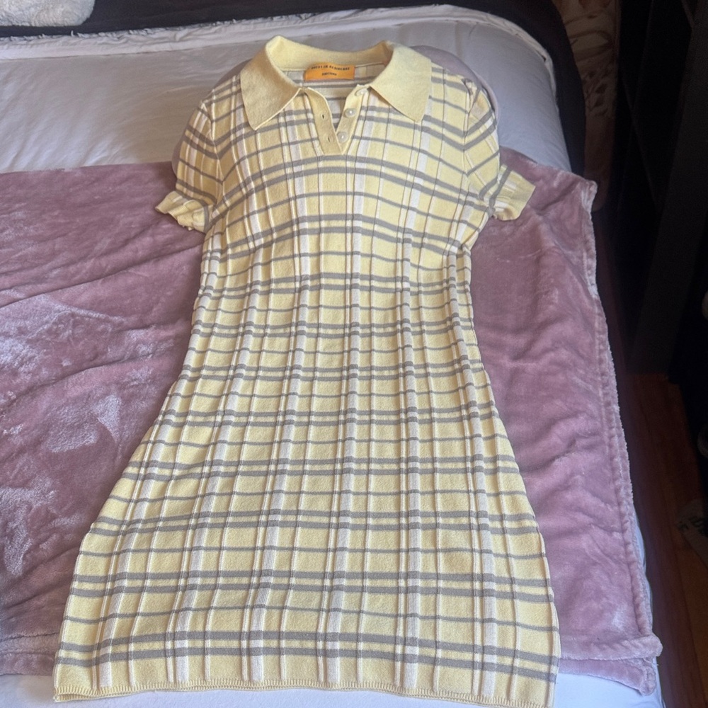 Plaid Yellow and Gray Polo Dress